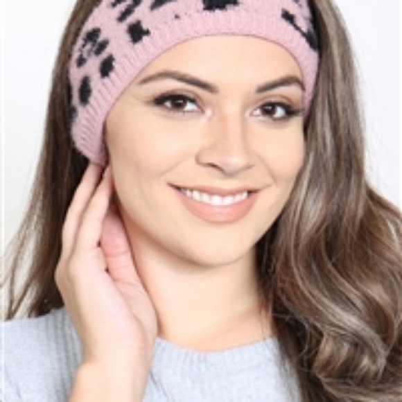 🆕Pink Leopard Print Knit Headband - Picture 2 of 4